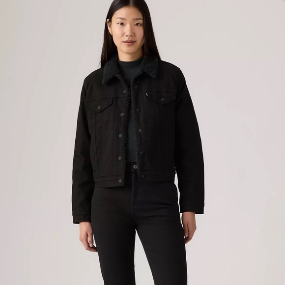 Levi's Original Sherpa Trucker Jacket Original Sherpa Trucker Jacket Black Denim - Picture 3 of 12